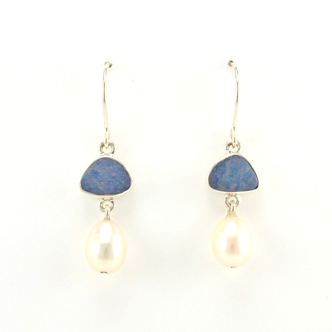 Alt View Sterling Silver Australian Opal Pearl Earrings
