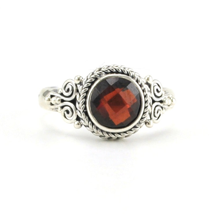 Alt View Sterling Silver Garnet 7mm Round Bali Ring