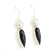 Side View Sterling Silver Pearl Black Onyx Dangle Earrings