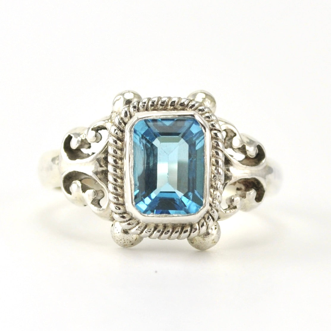 Sterling Silver Blue Topaz 6x8mm Ring