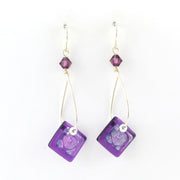 Alt View Stricker Purple Fused Glass Square Drop Earrings