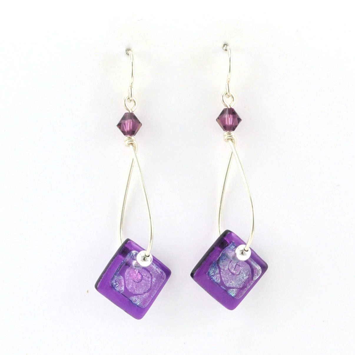 Alt View Stricker Purple Fused Glass Square Drop Earrings