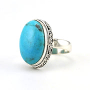 Sterling Silver Arizona Turquoise 13x19mm Oval Bali Ring