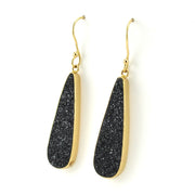 Side View Alchemía Black Druzy Agate Tear Earrings