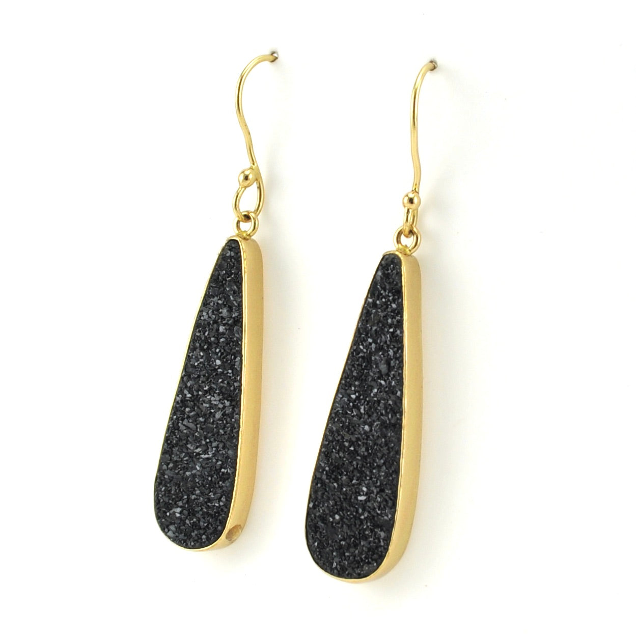 Side View Alchemía Black Druzy Agate Tear Earrings