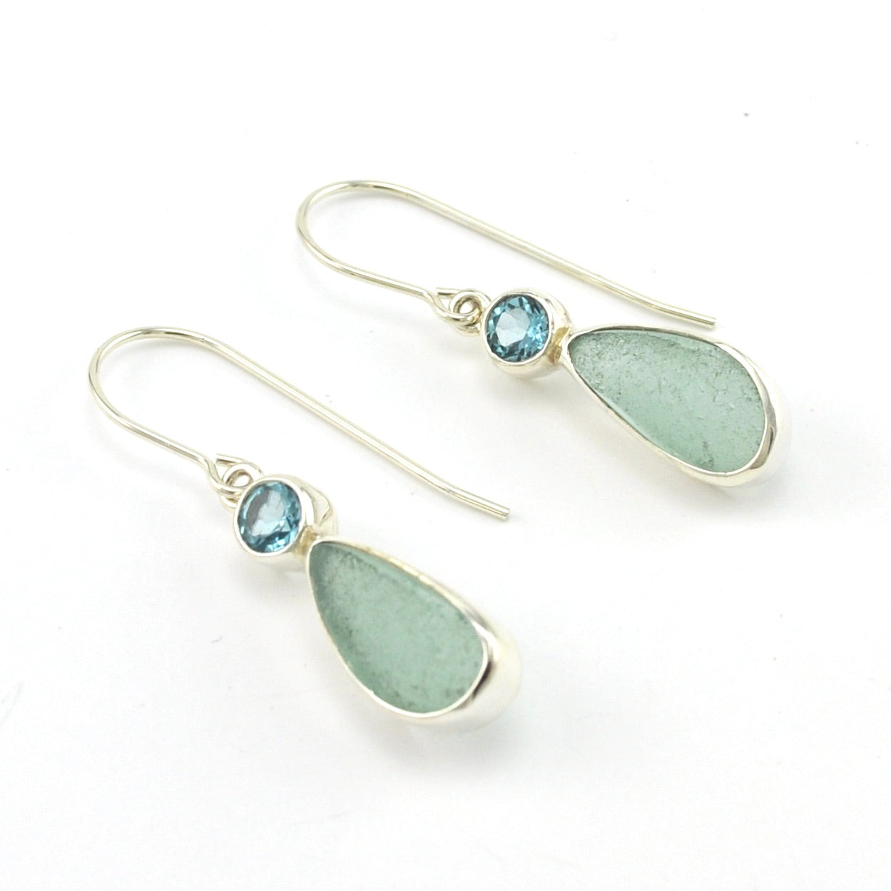 Sterling Silver Blue Topaz Aqua Sea Glass Tear Earrings