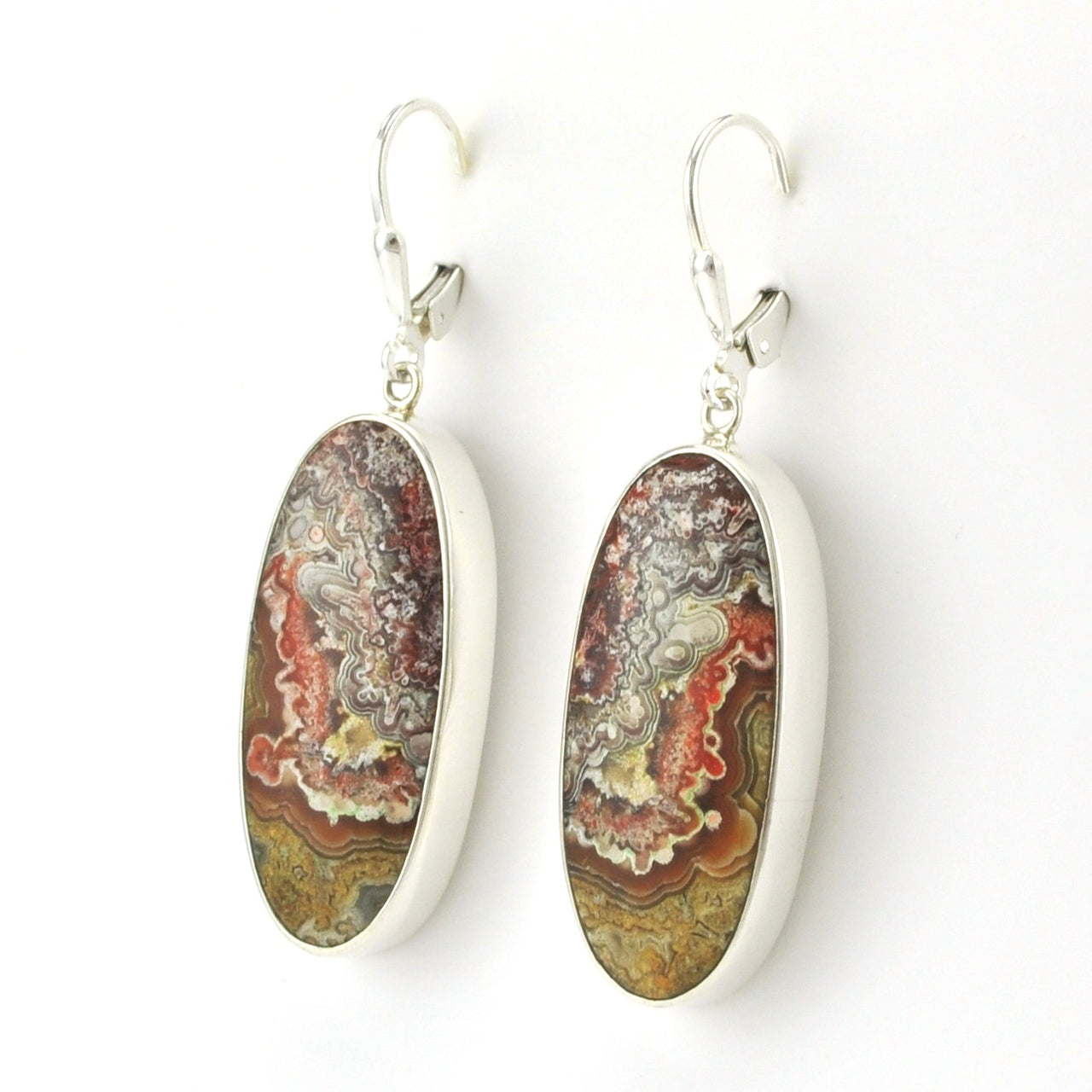 Sterling Silver Crazy Lace Agate Oval Earrings