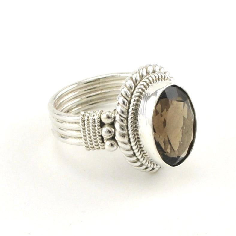 Alt View Sterling Silver Smoky Quartz 10x14mm Oval Ring