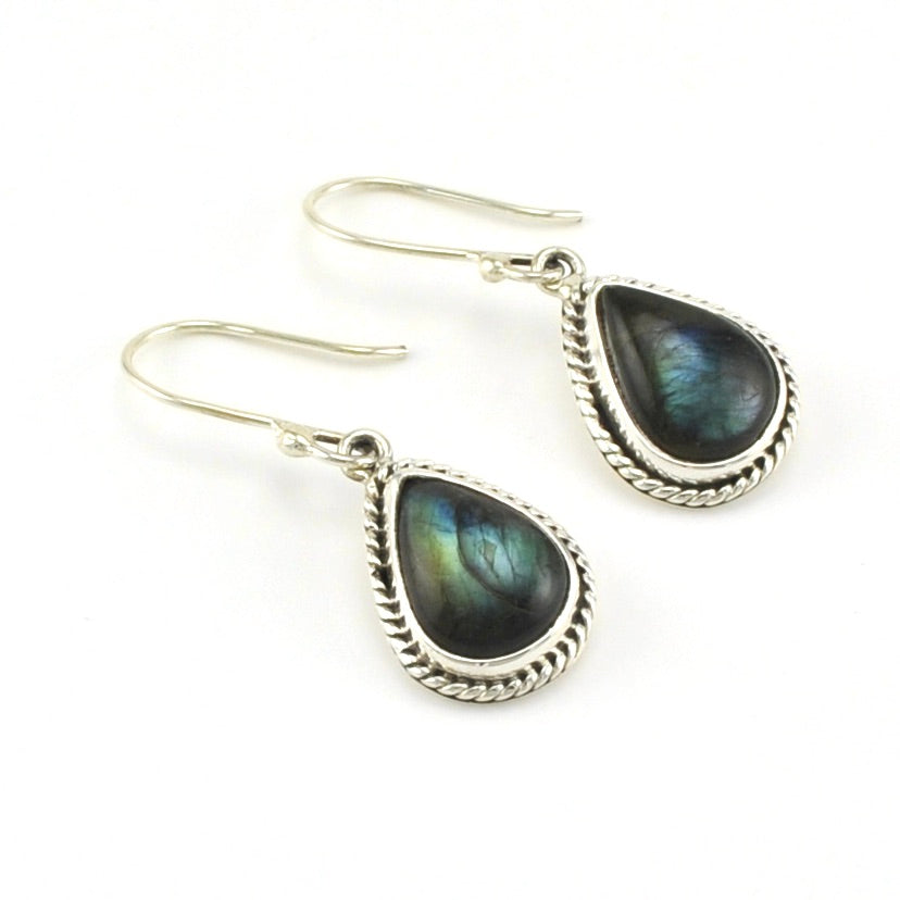 Sterling Silver Labradorite Tear Dangle Earrings