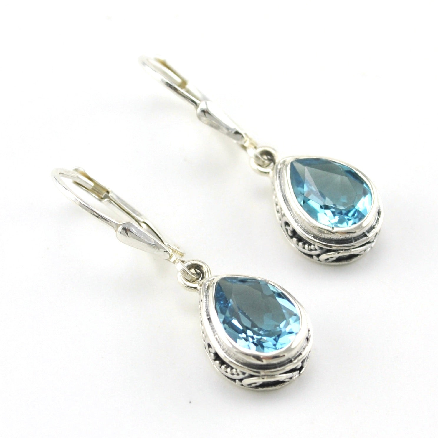 Sterling Silver Blue Topaz 7x9mm Tear Dangle Earrings