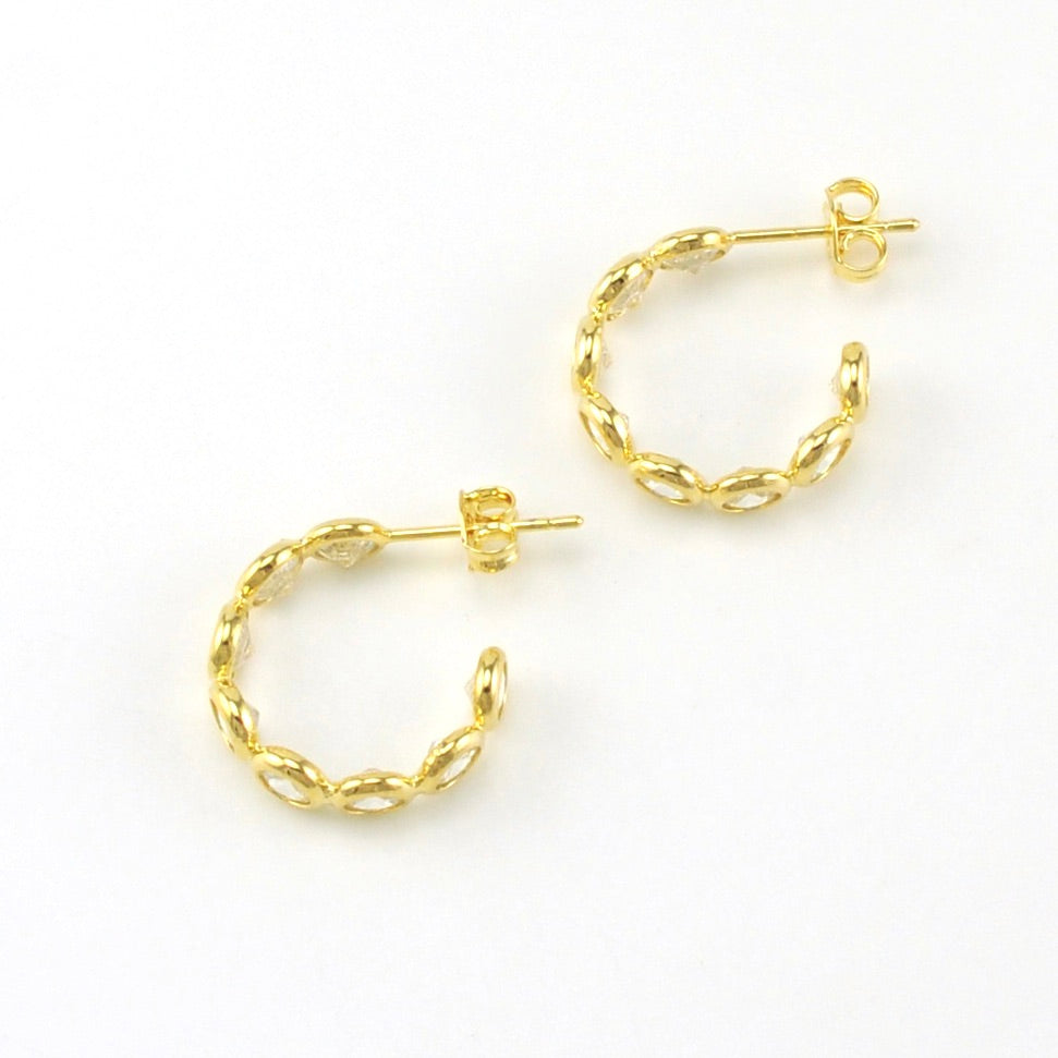 Side View 18k Gold Fill Cubic Zirconia Bezel 16mm Hoop Earrings