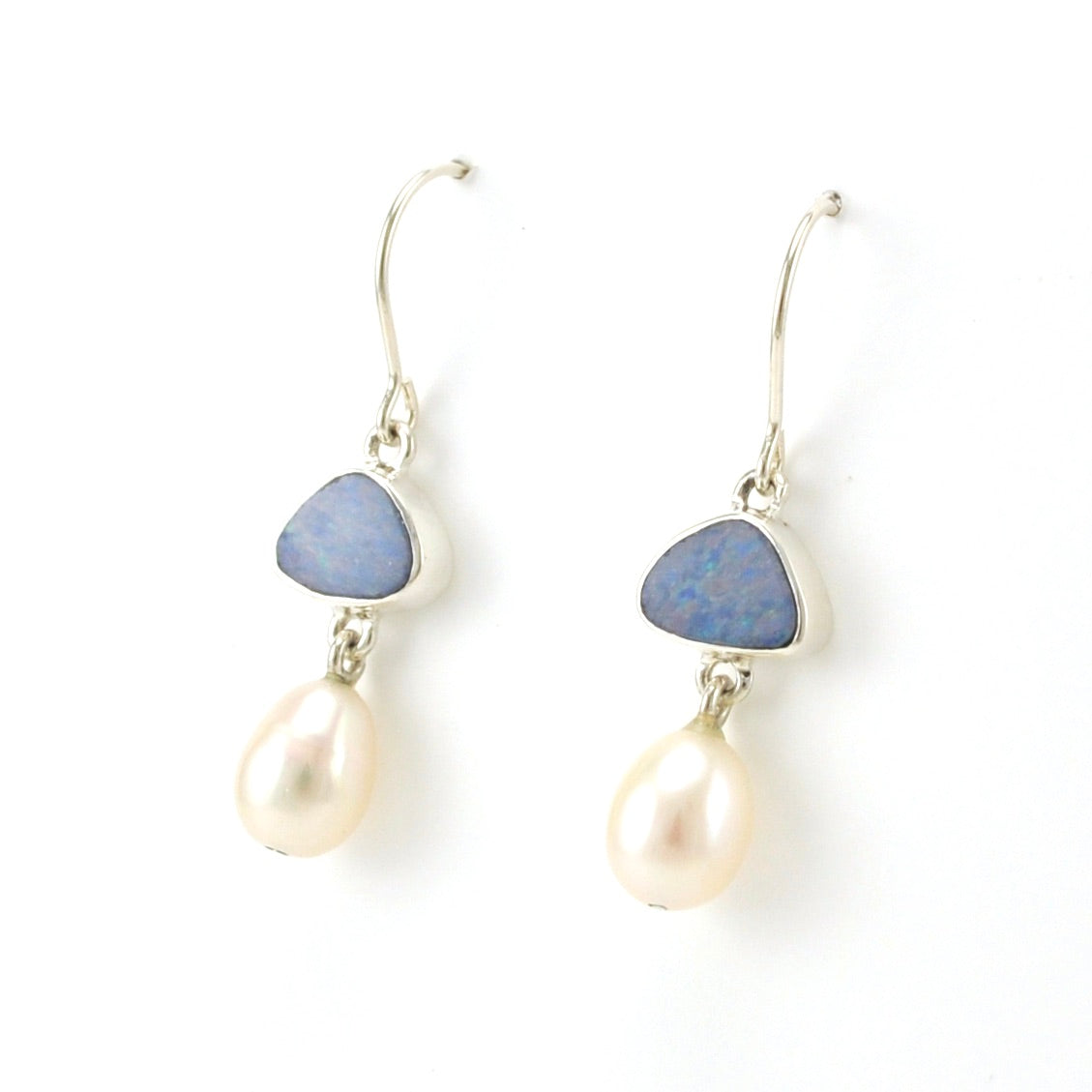 Side View Sterling Silver Australian Opal Pearl Earrings