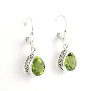 Side View Silver Peridot 8x10mm Tear Bali Earrings