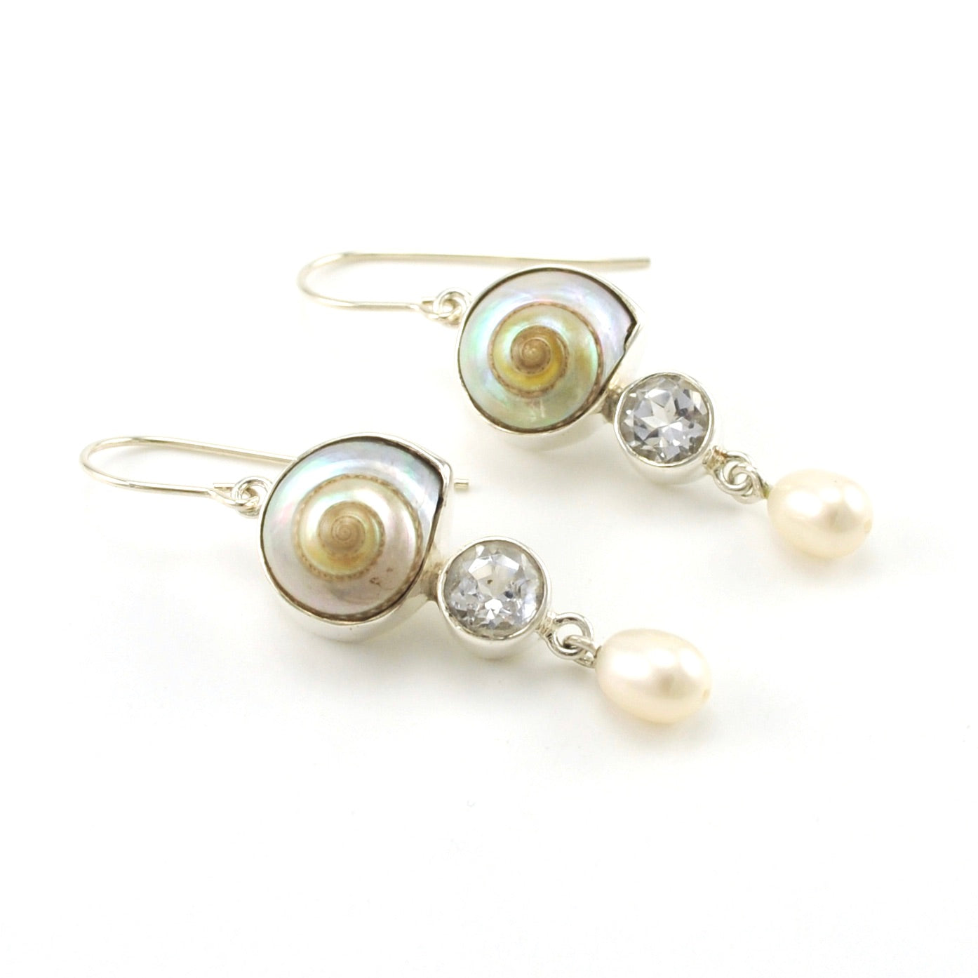 Sterling Silver Malabar Shell White Topaz Earrings