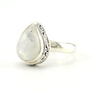 Sterling Silver Moonstone 9x12mm Tear Bali Ring