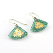 Glass Aqua Golden Phase Fan Earrings
