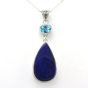 Alt View Sterling Silver Blue Topaz Lapis Bali Pendant