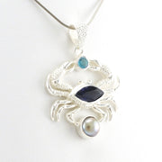 Side View Sterling Silver Iolite Topaz Pearl Crab Pendant
