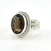 Side View Sterling Silver Smoky Quartz 10x14mm Oval Ring