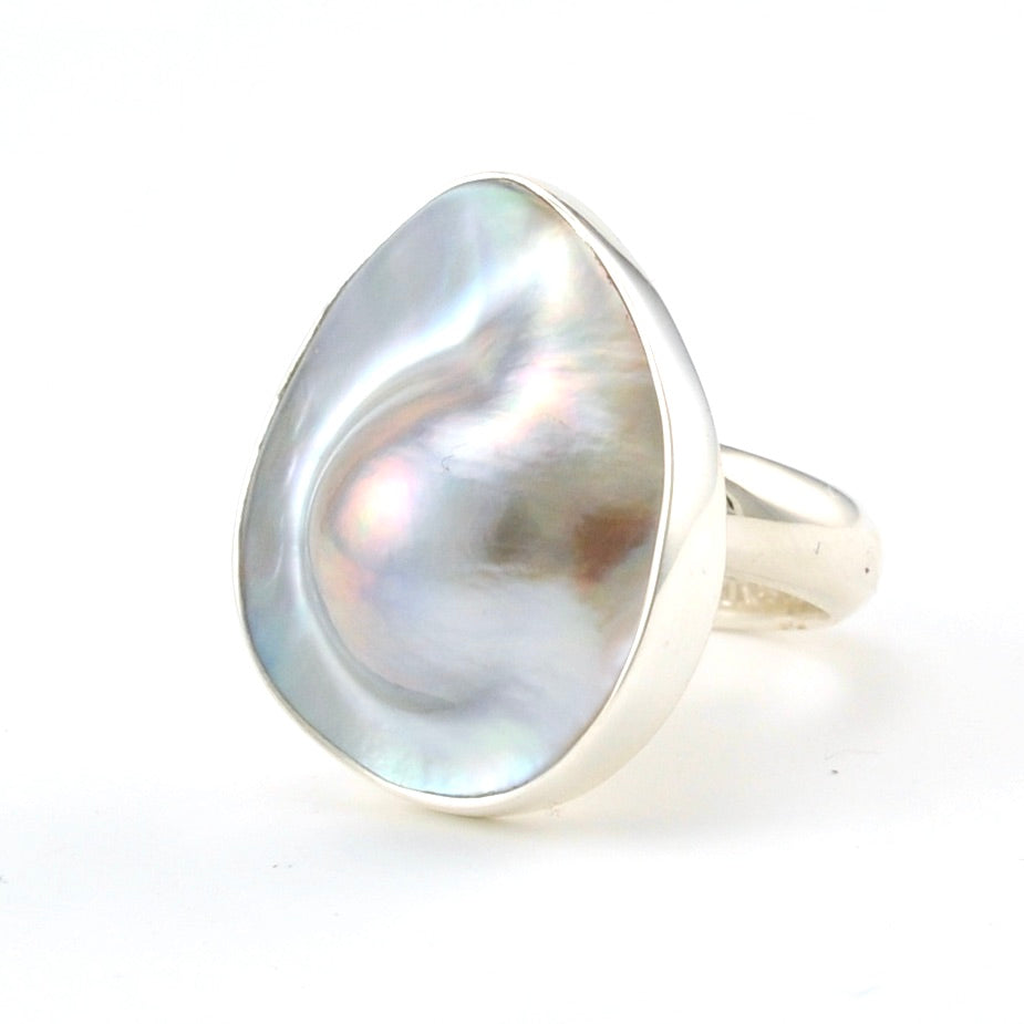 Sterling Silver Mabé Pearl Tear Ring