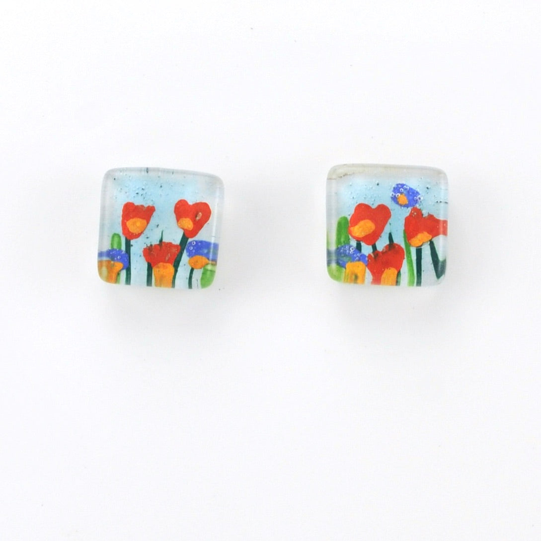 Alt View Glass Stream Flowers Post Earrings