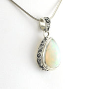 Side View Sterling Silver Ethiopian Opal 10x14mm Tear Bali Pendant