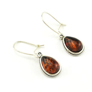 Sterling Silver Amber Tear Dangle Earrings