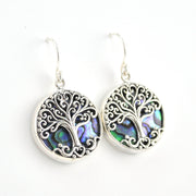 Alternate View Silver Abalone Tree of Life Dangle Earrings