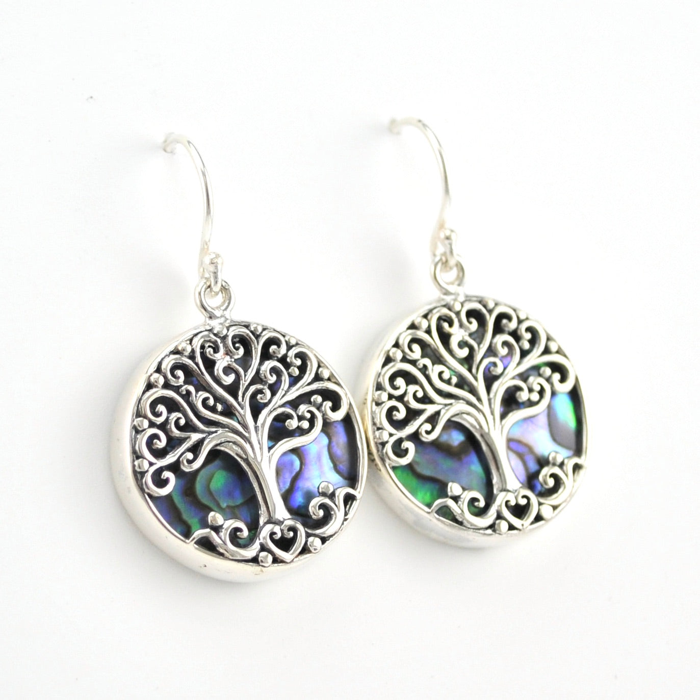Alternate View Silver Abalone Tree of Life Dangle Earrings