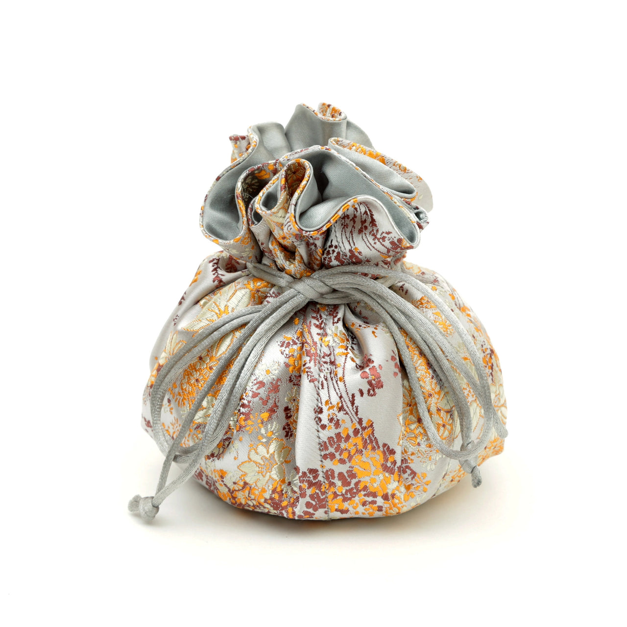 Floral Brocade Jewelry Pouch Light Gray
