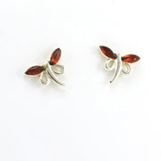 Side View Sterling Silver Amber Dragonfly Post Earrings