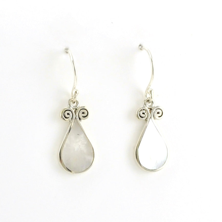 Alt View Sterling Silver Mother of Pearl Tear Double Swirl Earrings