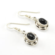 Sterling Silver Black Star Diopside 6x8mm Oval Dangle Earrings