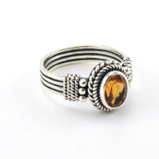 Side Veiw Sterling Silver Citrine 6x8mm Oval Bali Ring