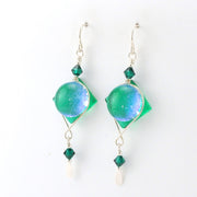 Alt View Kelly Green Fused Glass Round Square Dangle Earrings