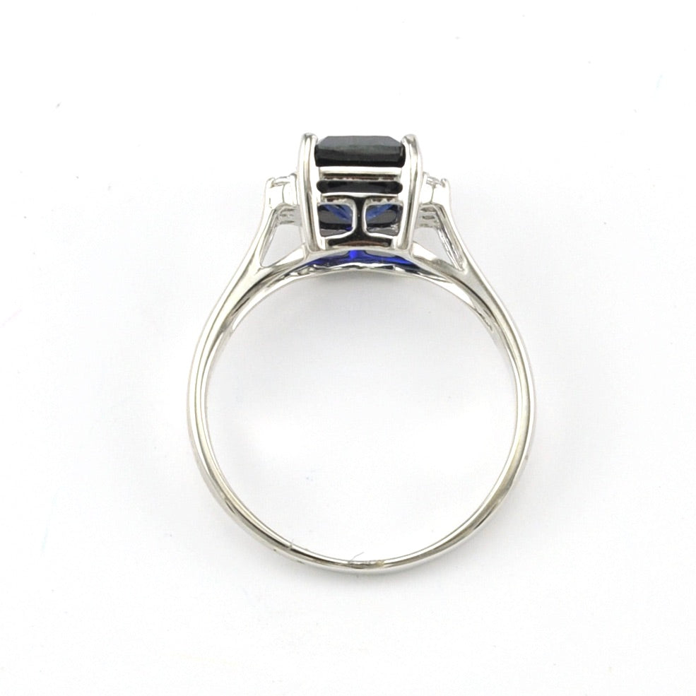 Side View Sterling Silver Created Sapphire 2.8ct Rectangle CZ Ring