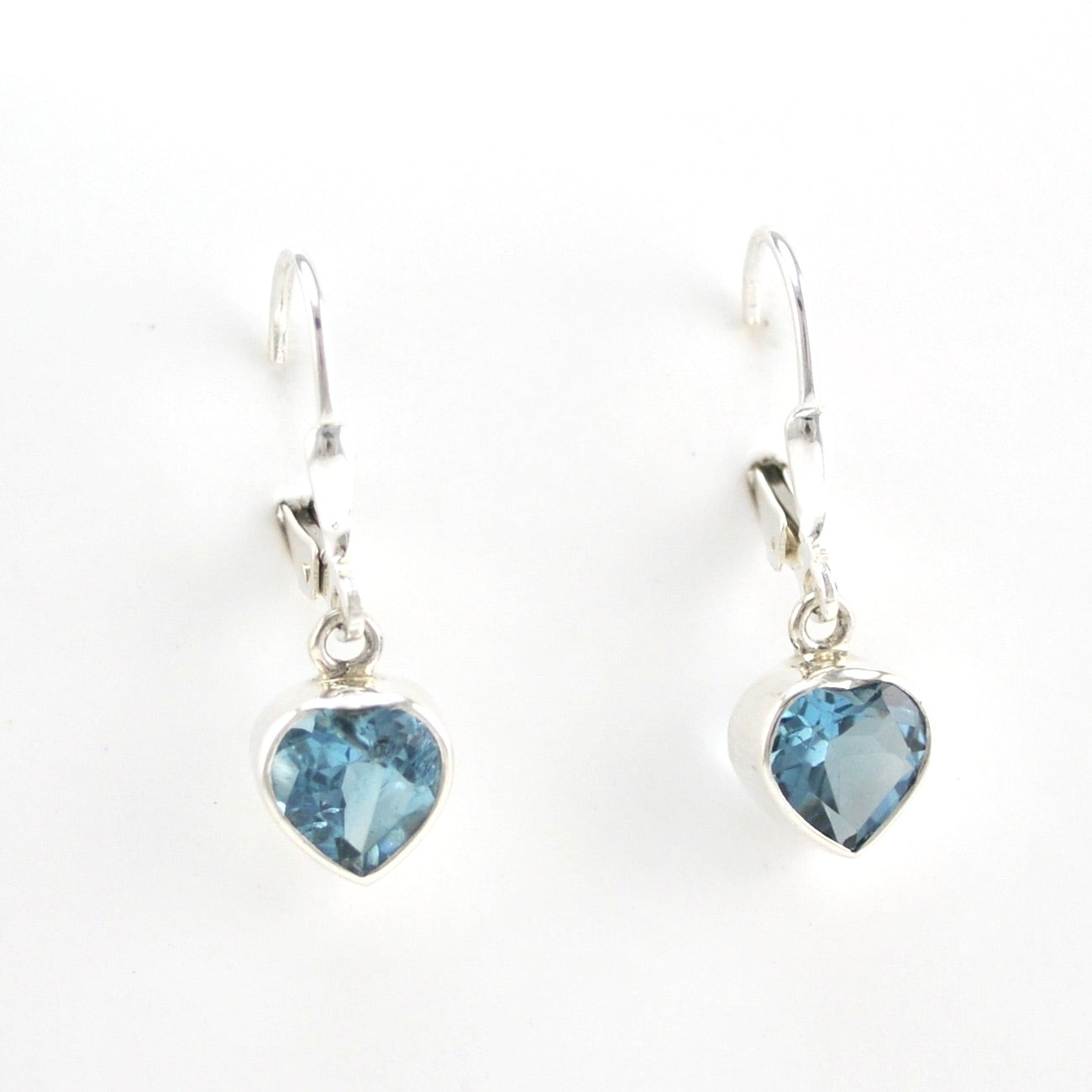 Alternate View Silver Blue Topaz 7mm Heart Dangle Earrings
