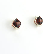 Side View Sterling Silver Garnet Square Prong Set Earrings