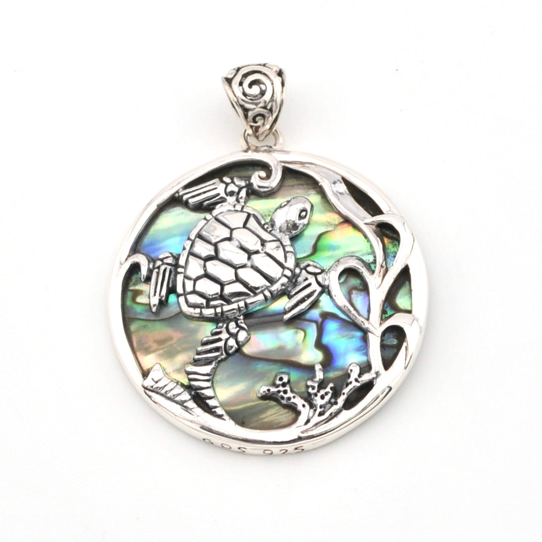 Sterling Silver Abalone Sea Turtle Pendant - Main Image