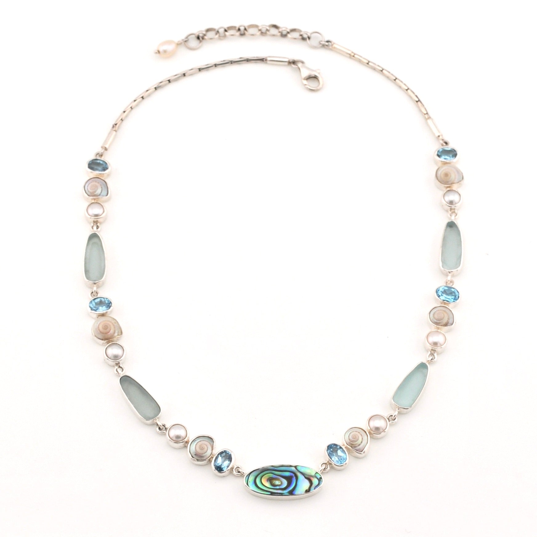 Sterling Silver Abalone Topaz Pearl Malabar Shell Necklace