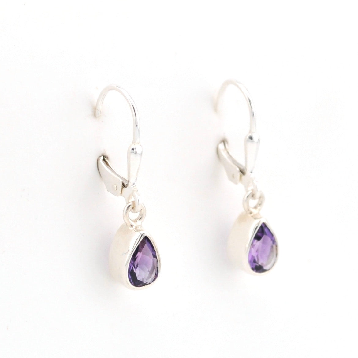 Additional View Silver Amethyst 5x7mm Tear Dangle Earrings