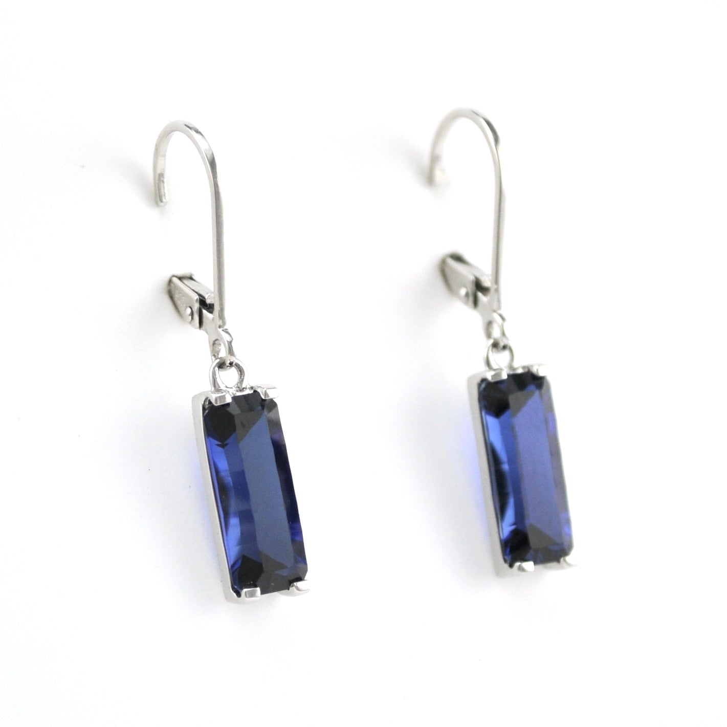 Additional View Silver Created Sapphire 4.5ct Rectangle Dangle Earrings