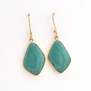 Teal earrings with gold hooks on a white background
