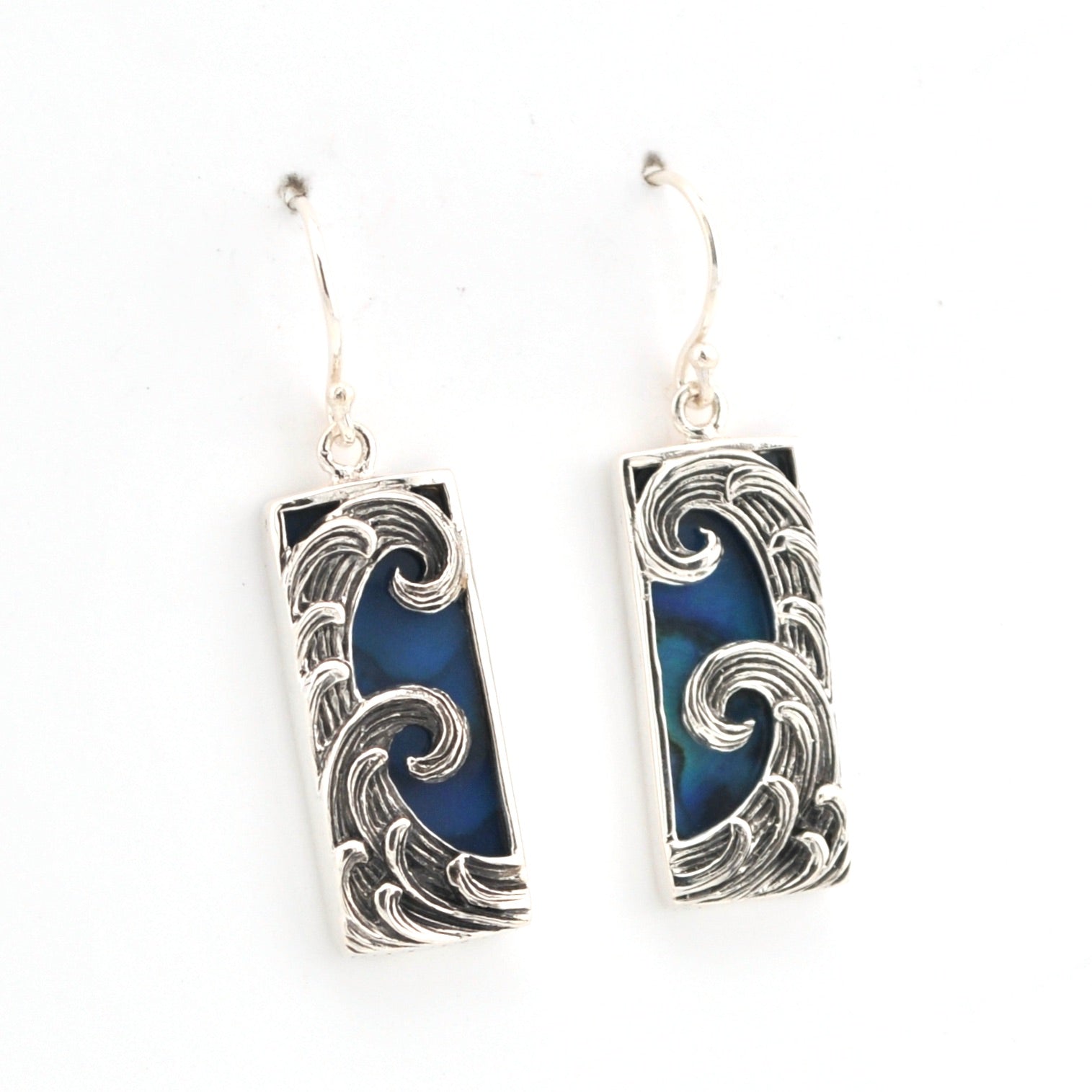 Alternate View Blue Abalone Rectangle Wave Earrings