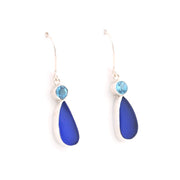 Alternate View Blue Topaz Cobalt Sea Glass Tear Earrings