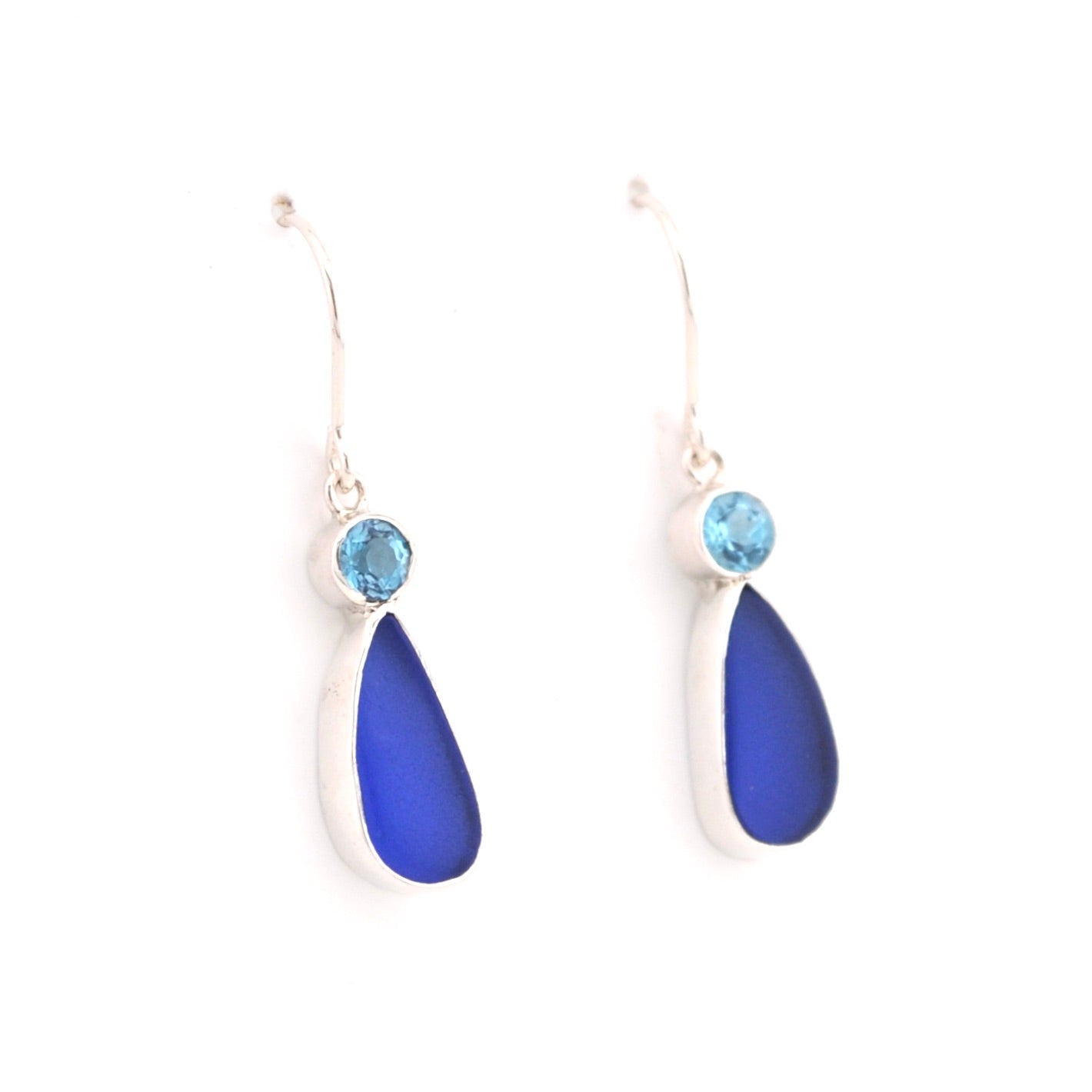 Alternate View Blue Topaz Cobalt Sea Glass Tear Earrings