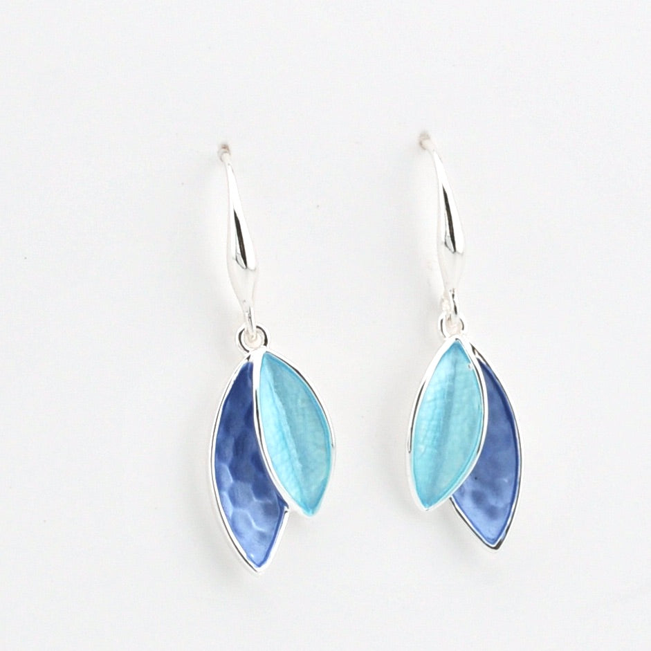 Alternate View Blue Turquoise Two Tone Leaf Earrings