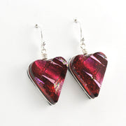 Alternate View Dichroic Glass Cranberry Red Heart Earrings