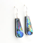 Teardrop-shaped earrings with colorful patterns on a white background