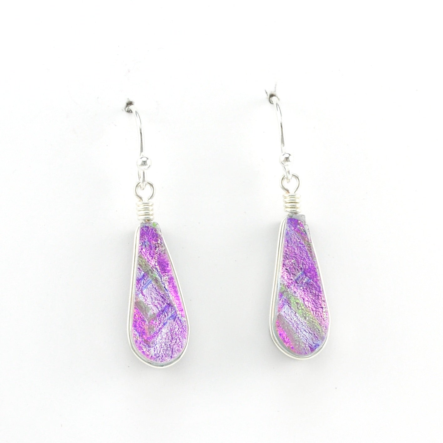 Alternate View Dichroic Glass Pink Small Teardrop Dangle Earrings